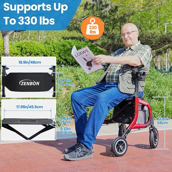 🔥 Hot Sale - ZENBON Stride Pro Premium Rollator Walker with Seat 🚶🪑