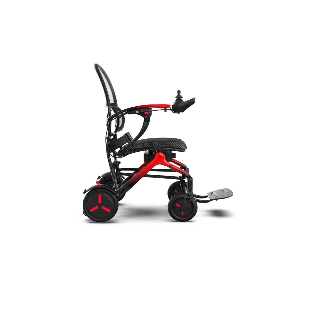 Side view of the ZENBON AeroX lightweight carbon fiber electric wheelchair