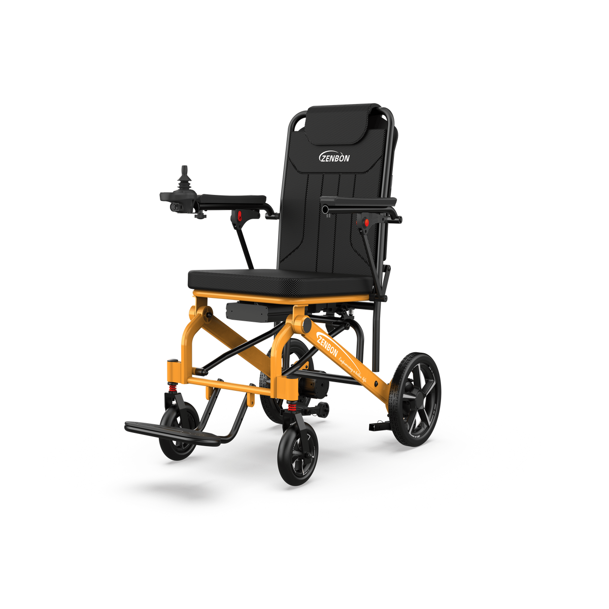 ZENBON Flex Travel lightweight folding electric wheelchair, front three-quarter view