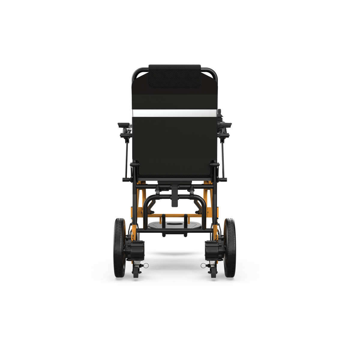 Rear view of the ZENBON Flex Travel lightweight folding electric wheelchair