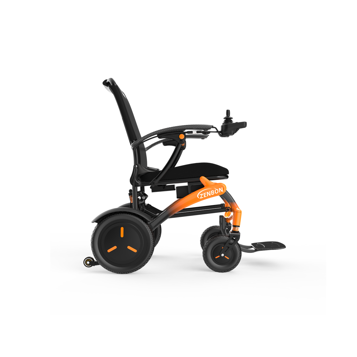ZENBON FoldX compact folding electric wheelchair, front three-quarter view