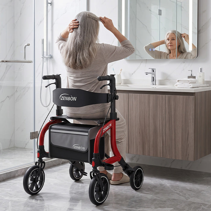 ZENBON Stride Pro red rollator walker for indoor home mobility