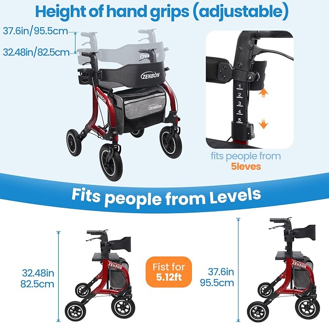 🔥 Hot Sale - ZENBON Stride Pro Premium Rollator Walker with Seat 🚶🪑