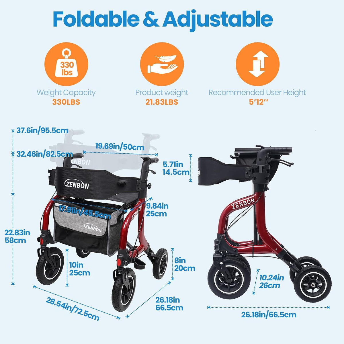 🔥 Hot Sale - ZENBON Stride Pro Premium Rollator Walker with Seat 🚶🪑