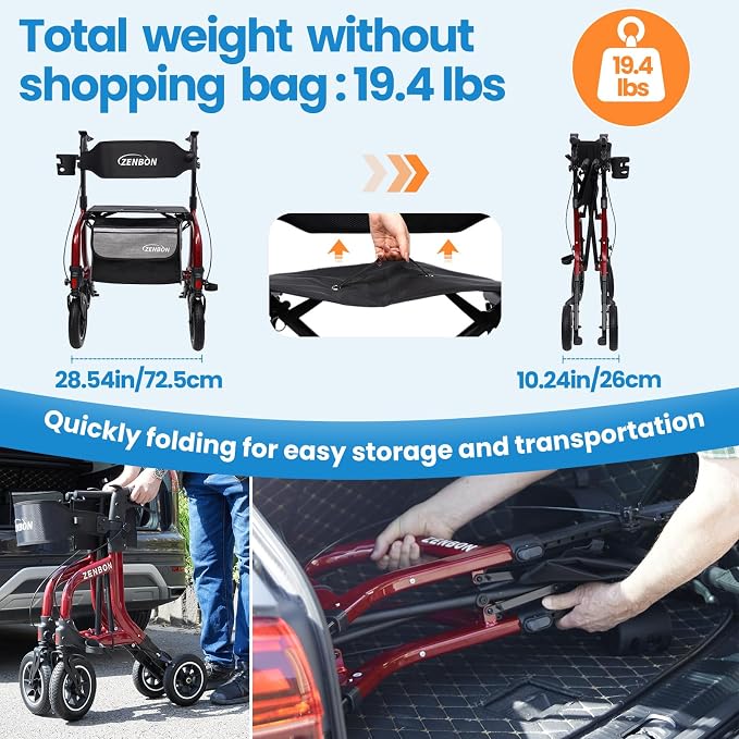 🔥 Hot Sale - ZENBON Stride Pro Premium Rollator Walker with Seat 🚶🪑