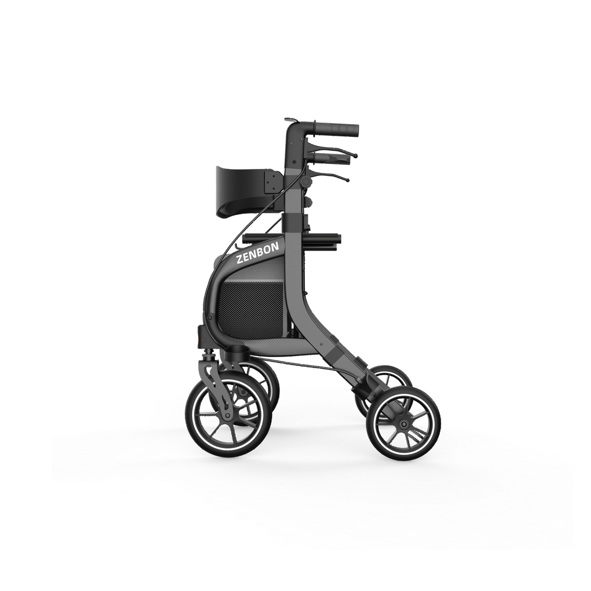ZENBON Stride Pro black rollator walker with seat side view
