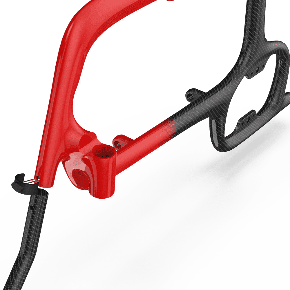 Close-up of the ZENBON AeroLite T1000 carbon fiber wheelchair frame
