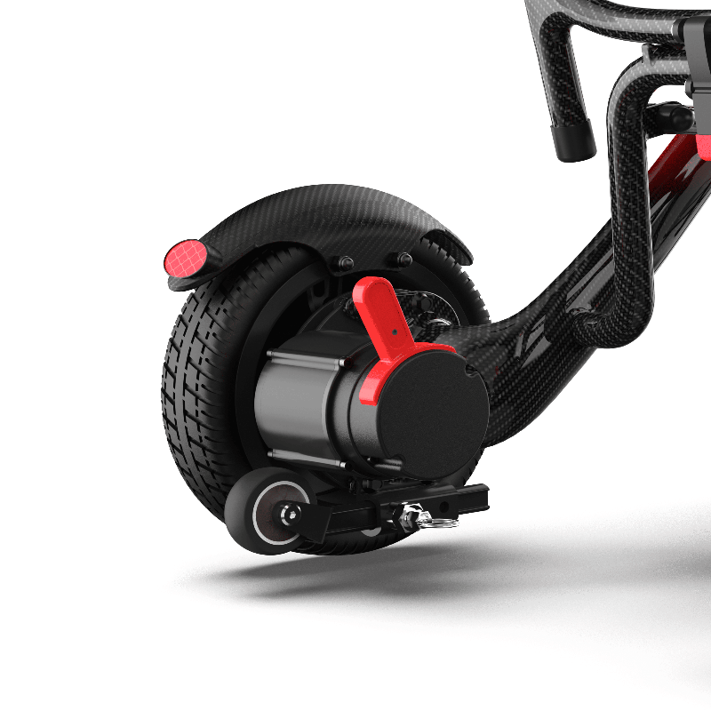 Close-up of the ZENBON AeroX brushless motor and rear wheel assembly