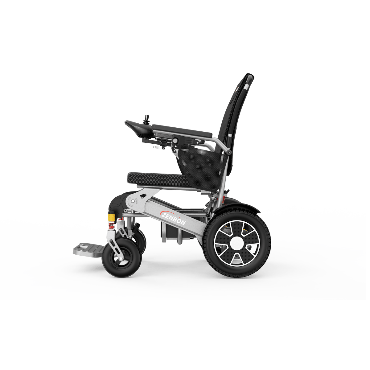 ZENBON Flex aluminum electric wheelchair side view with durable frame and wheels