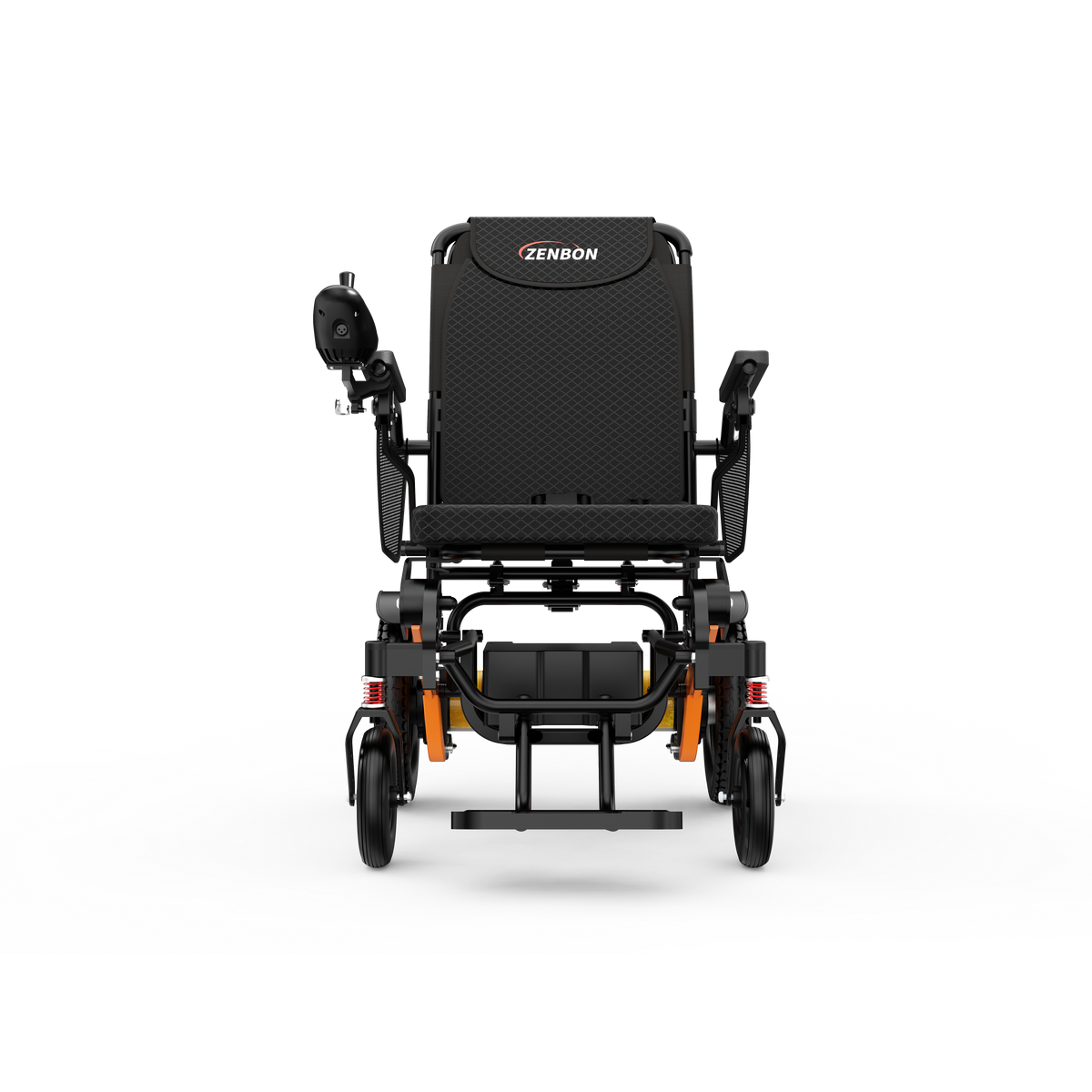 Front view of the ZENBON Flex Pro aluminum folding electric wheelchair