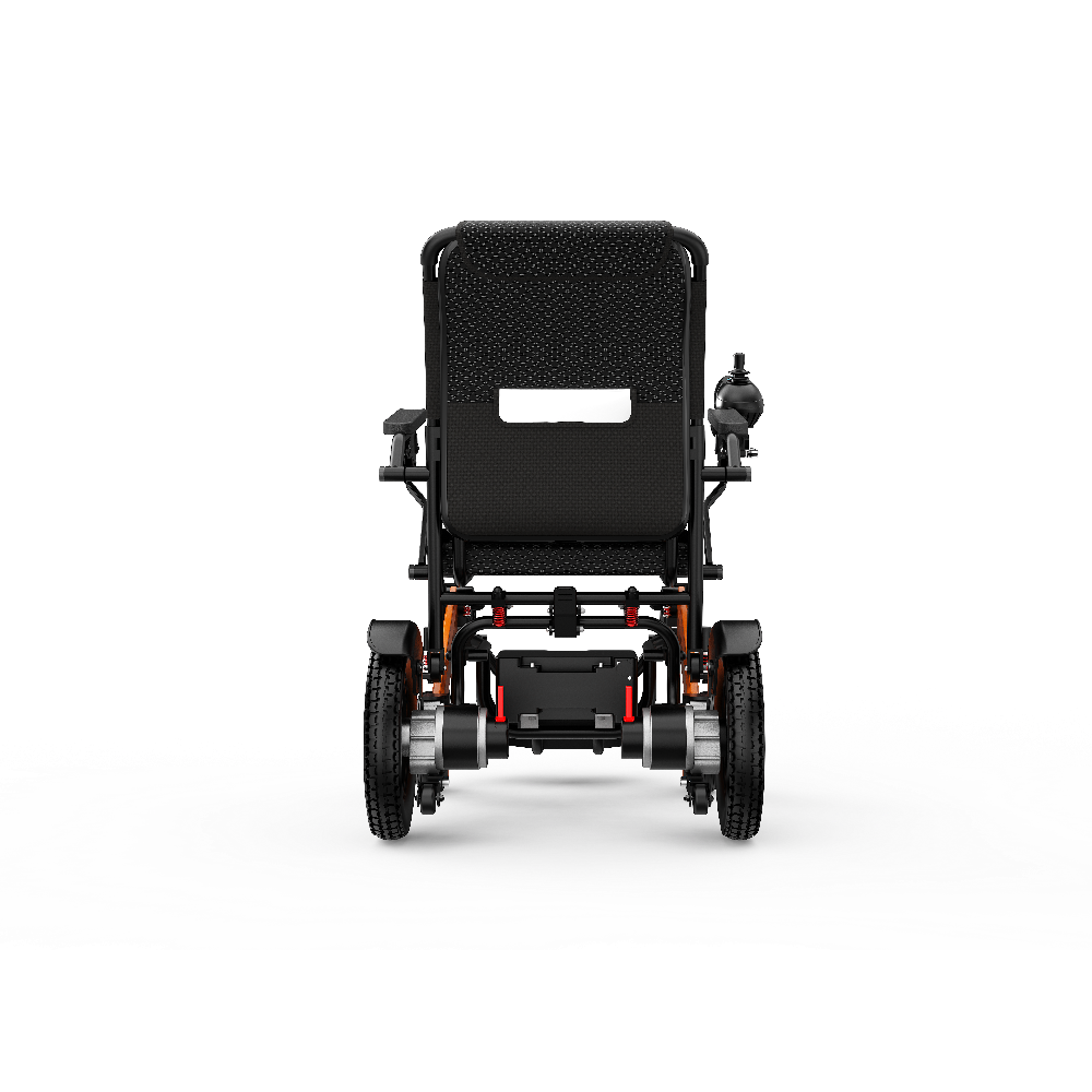 Rear view of the ZENBON Flex Pro aluminum folding electric wheelchair