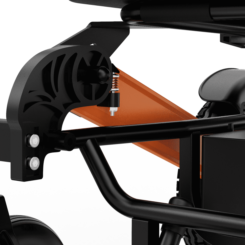 Aluminum main frame construction of the ZENBON Flex Pro electric wheelchair