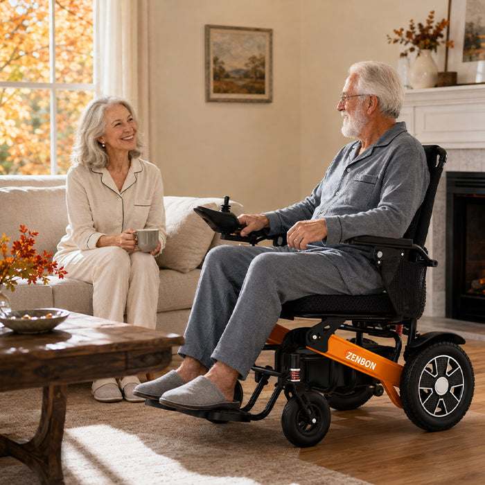 ZENBON Flex Pro folding electric wheelchair used indoors at home