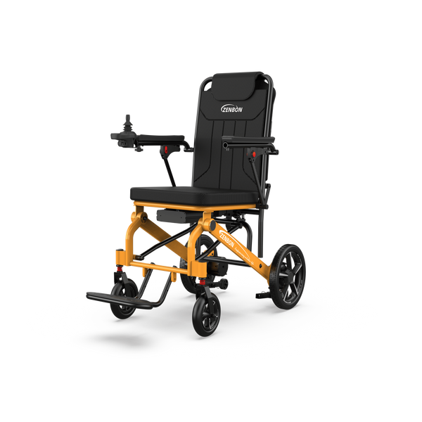ZENBON Flex Travel lightweight folding electric wheelchair, front three-quarter view