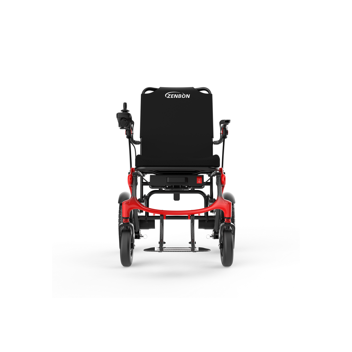 Front view of the ZENBON FoldX Pro compact electric wheelchair