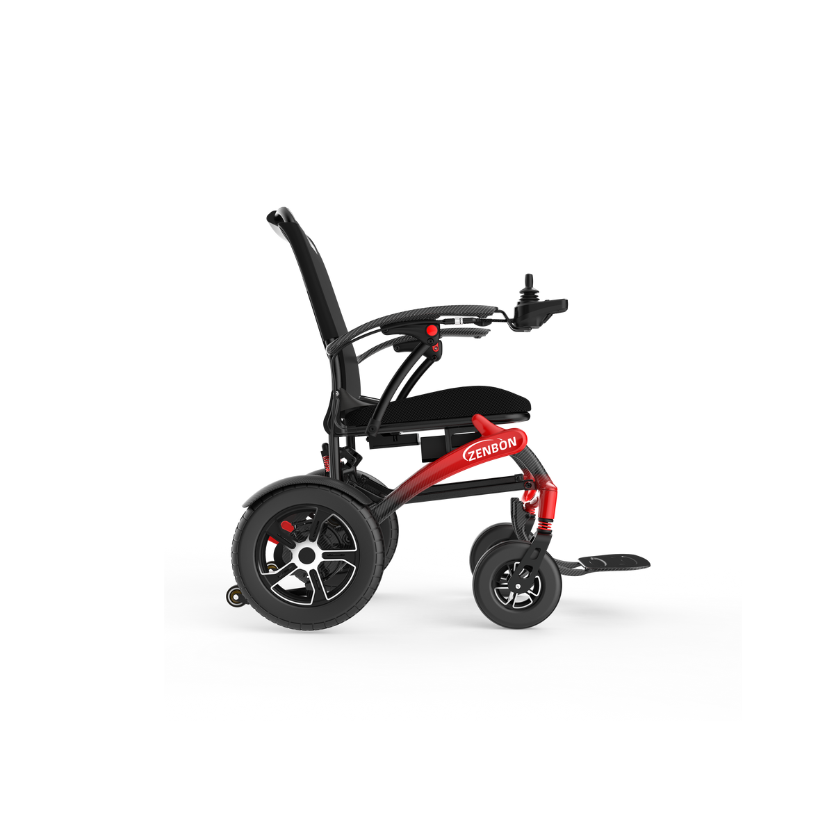 Side view of the ZENBON FoldX Pro compact electric wheelchair