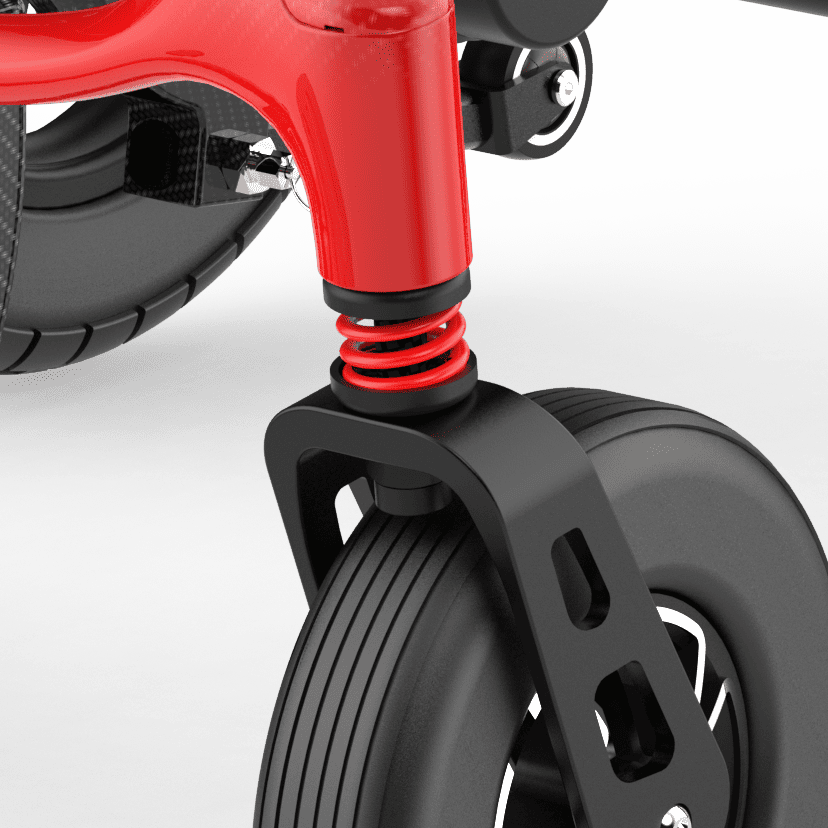 Front-wheel suspension system on the ZENBON FoldX Pro Compact Electric Wheelchair