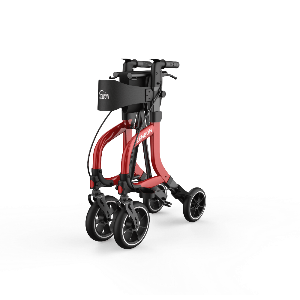 ZENBON Stride Pro red folding rollator walker with seat