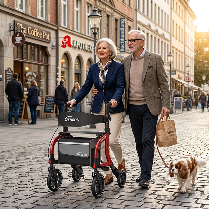 ZENBON Stride Pro red rollator walker for everyday city walking