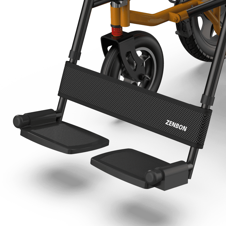 Height-adjustable anti-slip footrests on the ZENBON Titan Pro wheelchair