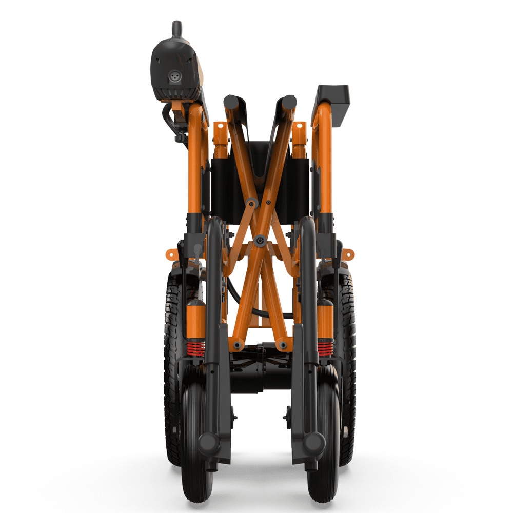 Dual X-frame folding system on the ZENBON Titan Pro electric wheelchair