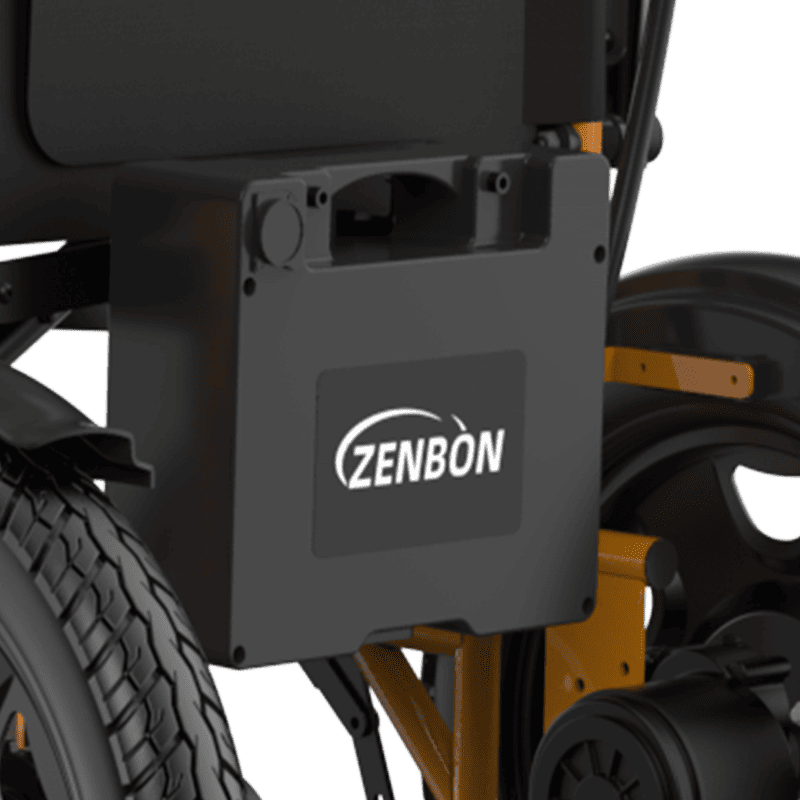 Quick-release battery mounted on the ZENBON Titan Pro electric wheelchair