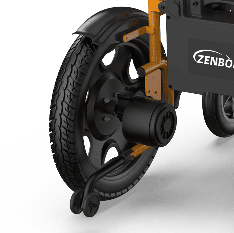 Brushless motor and rear wheel on the ZENBON Titan Pro electric wheelchair